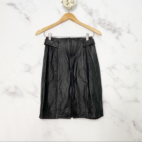 Vintage Jacqueline Ferrar Leather Skirt Black 80s Concert Grunge Goth Size 2 - Picture 3 of 11